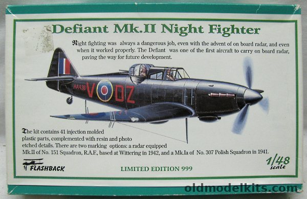 Flashback 1/48 Defiant Mk.II or Mk.1 Night Fighter - RAF No. 151 Sq Wittering 1942 or Polish Sq No. 307 1941, KLH 89 14 plastic model kit